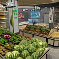Vibrant Supermarket Fruit Section With Fresh Watermelons Apples Grapes And Berries