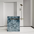 Modern Reception Desk With Blue Marble Texture And Stylish Floor Lamp