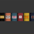Colorful Oil Drums Featuring Various Colors Brand Logos On Gray Background With Reflections