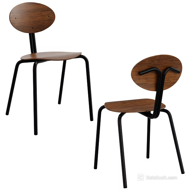 Stylish Modern Wooden Leisure Chair With Round Backrest And Black Metal Legs 3d model 