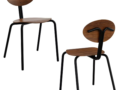 Stylish Modern Wooden Leisure Chair With Round Backrest And Black Metal Legs 3d model