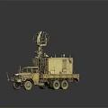 Tan Military Vehicle Multi Wheeled Truck With Elevated Mechanical Structure Cargo Container And Cabin
