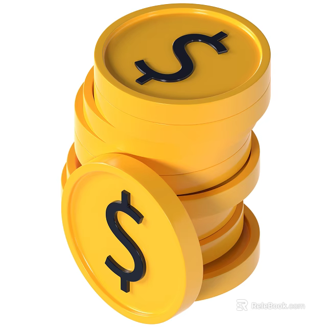 Decorative Ornament Set Featuring Stacked Yellow Coins With Dollar Sign Design 3d model 