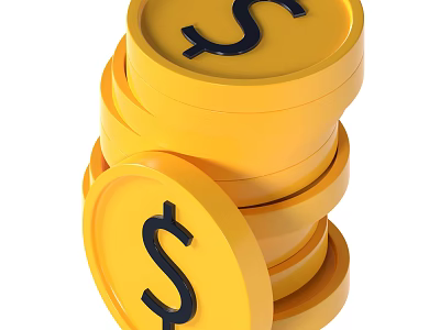 Decorative Ornament Set Featuring Stacked Yellow Coins With Dollar Sign Design 3d model