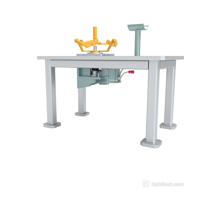 Sturdy Industrial Workbench With Yellow Mechanical Components And Steel Frame Structure 3d model 