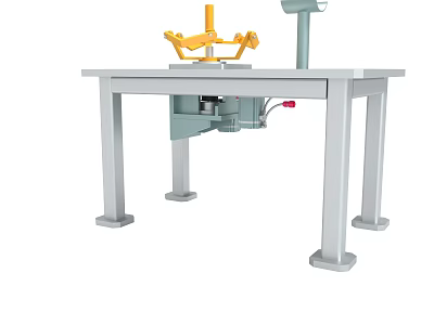 Sturdy Industrial Workbench With Yellow Mechanical Components And Steel Frame Structure 3d model