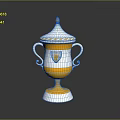 Silver And Yellow Decorative Household Trophy With Curved Handles And Spire Top
