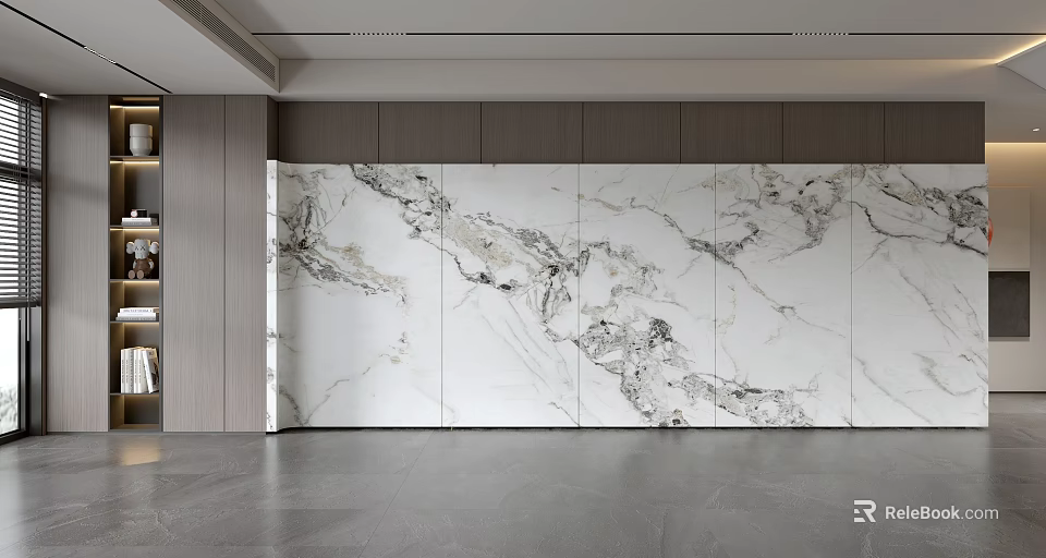 Elegant Modern Sofa Background Wall With Marble Panel Design And Interior Style 3d model