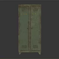 Vintage Green Metal Entryway Side Cabinet With Two Lockable Doors And Wheels