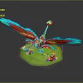 Game and Movie Mythical Bird Character with Colorful Feathers Vibrant Wings on Green Platform