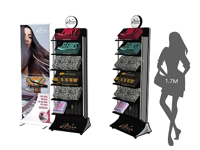 Gloria Hair Extensions Display Rack With Multi Tiered Shelves And 1.7M Height 3d model
