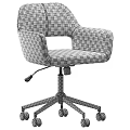Modern Blue Upholstered Table and Chair Set with Armrests and Wheeled Metal Base