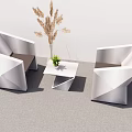 Modern Geometric Table and Chair Set With Small Coffee Table Potted Plant and Pampas Grass