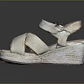 Light Gold Wedge Heel Sandals with Cross Straps and Ankle Buckle Design