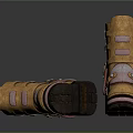 Stylish Brown Boots with Metal Buckles and Straps Crossed on Dark Background