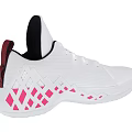 White Basketball Shoes With Blue Checkerboard Accents And Jordan Logo On Mesh Upper