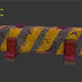 Yellow And Black Striped Traffic Barrier With Red Base And Worn Surface Texture 3d model