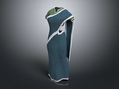 Stylish Dark Blue Robe with White Trim and Green Collar Details 3d model