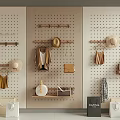 Minimalist Modern Wall Decor With Pegboard Hanging Rods Hats Coats Bags And Shelves