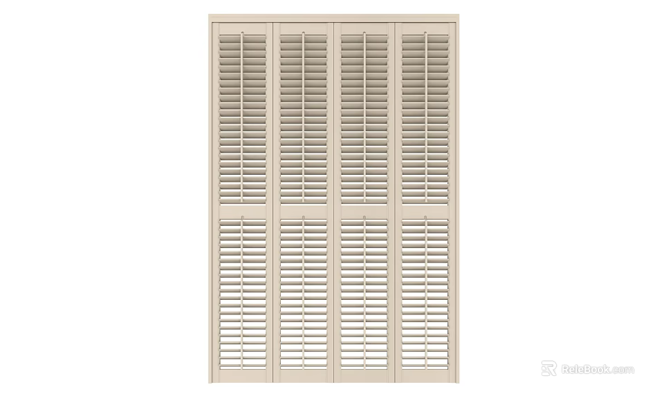 Beige Window Shutters With Vertical Slats And Panel Design For Home Use 3d model 