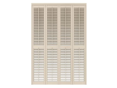 Beige Window Shutters With Vertical Slats And Panel Design For Home Use 3d model