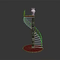Elegant Spiral Staircase With Marble Column White Vase And Red Base Decoration