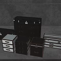 Vintage Trunks And Wooden Boxes In Various Styles Colors And Sizes On Gray Tiled Floor