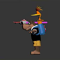 Playful Bear Character Wearing Black Coat Yellow Shorts With Outstretched Arms Phoenix And Pink Object