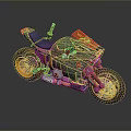 Green Custom Motorcycle With Orange Accents Gold Rims And Thick Tires