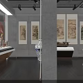 Traditional Cultural Center Interior Design With Ancient Paintings Sculptures And Display Stands