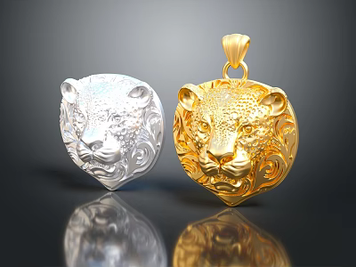 Exquisite Leopard Head Shaped Jewelry Pendants In Silver And Gold With Intricate Details 3d model