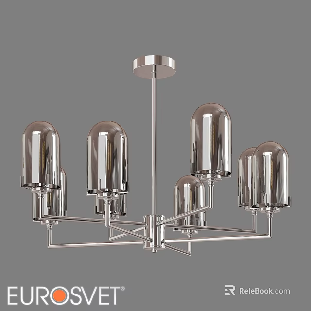 Modern Chandelier Design With Sleek Metal Frame And Glass Cylinder Shades 3d model 