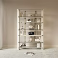 Modern Layered Glass Shelf Bookcase With Metal Frame Books And Decorations