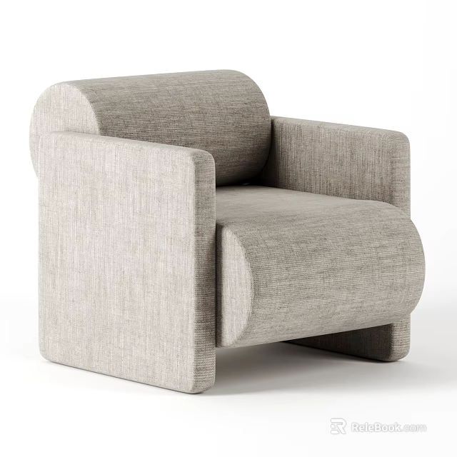 Light Gray Modern Minimalist Fabric Upholstered Single Sofa With Curved Backrest And Armrests 3d model 