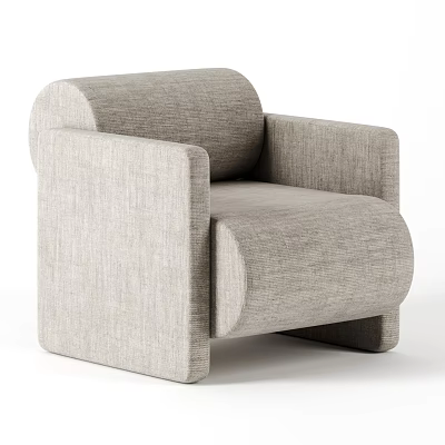 Light Gray Modern Minimalist Fabric Upholstered Single Sofa With Curved Backrest And Armrests 3d model