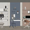 Modern Home Office Desk With Pegboard Wall Shelves Decorative Items Computer And Chairs