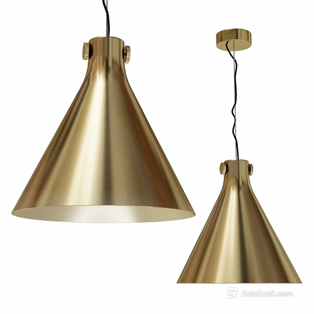 Elegant Golden Cone Shaped Modern Hanging Pendant Ceiling Light Design 3d model 