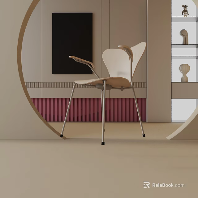 Modern Accent Chair With Curved Wooden Backrest And Metal Legs In Indoor Living Area 3d model 