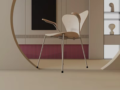 Modern Accent Chair With Curved Wooden Backrest And Metal Legs In Indoor Living Area 3d model