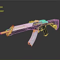 Futuristic Gun With Gold Black Purple And White Sleek Streamlined Design Reflective Surface