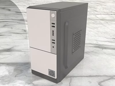 Modern Gray And White Desktop Computer Tower With Front USB Ports And Side Ventilation Holes 3d model