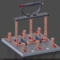 Industrial Equipment Metal Fixture With Base Pillars Red Fasteners And Handle