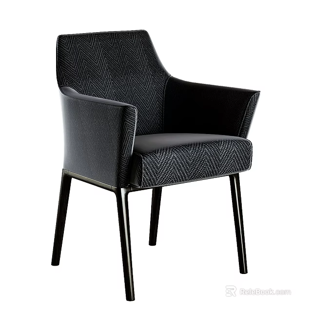 Black Single Sofa With Textured Fabric And Modern Wooden Legs Design 3d model 