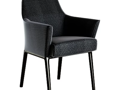 Black Single Sofa With Textured Fabric And Modern Wooden Legs Design 3d model