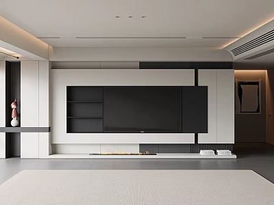 Modern Living Room With TV Wall And Fireplace 3d model