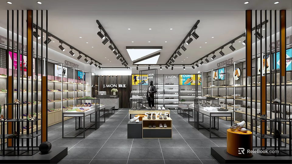 Modern Specialty Store Interior With Display Tables Shelves Spotlights And Products On 3d model 