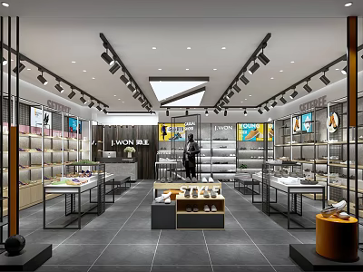 Modern Specialty Store Interior With Display Tables Shelves Spotlights And Products On 3d model