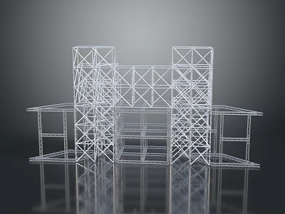 Contemporary Landscape With White Metal Frame Structure Cross Grid And Platform Reflection 3d model