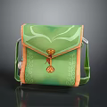 Stylish Green Crossbody Bag With Orange Trim Floral Patterns And Metal Clasp