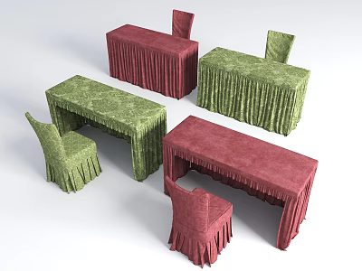 Conference Tables with Red and Green Tablecloths and Matching Chairs for Office Meeting Room 3d model